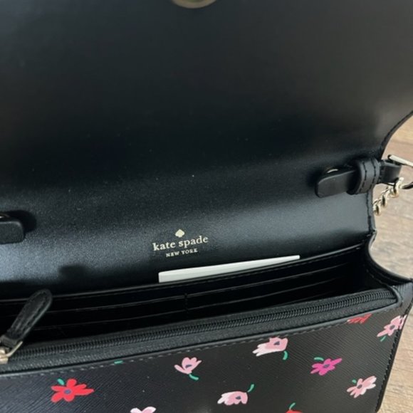 Kate Spade Staci Small Flap Crossbody in Ditsy Buds Black Floral - Picture 3 of 4